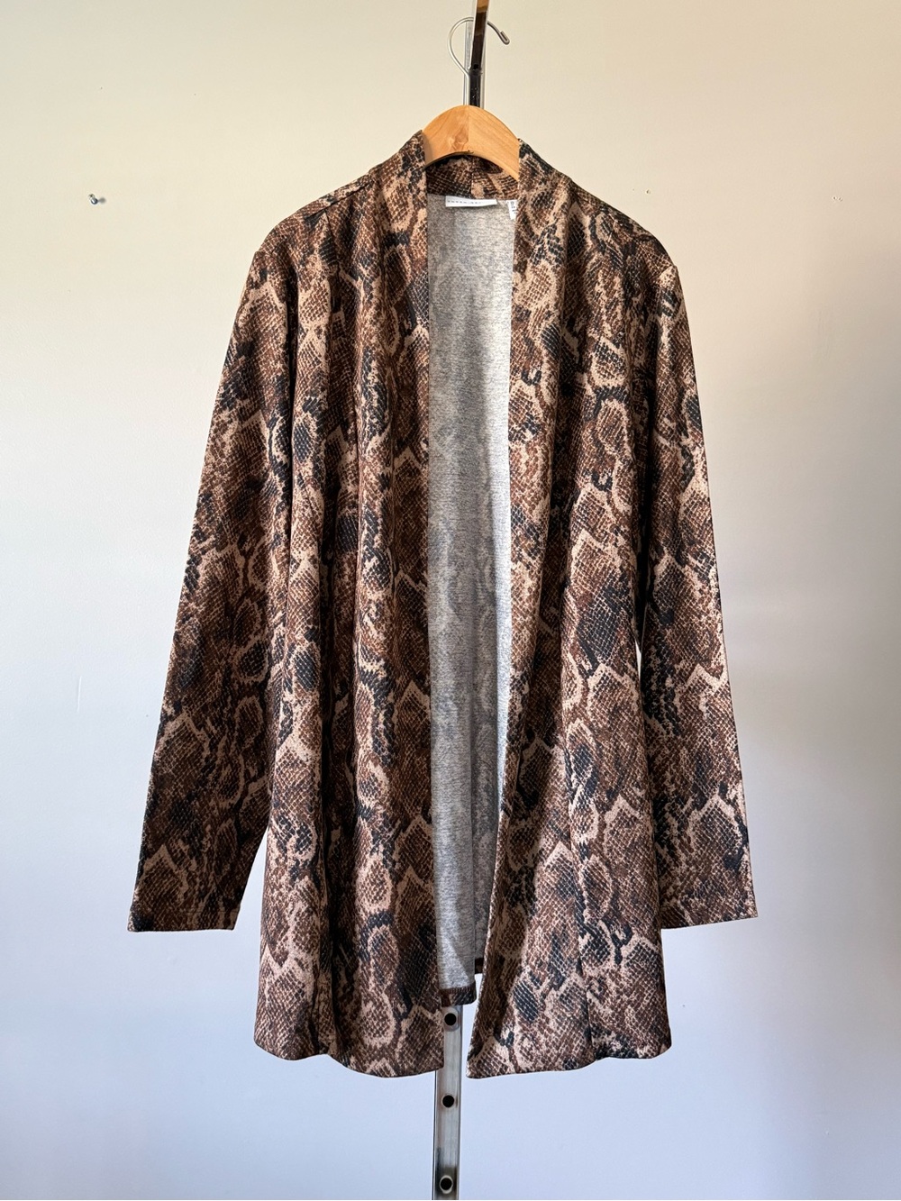 Susan Graver Liquid Knit Snake Print Open Cardigan 1X